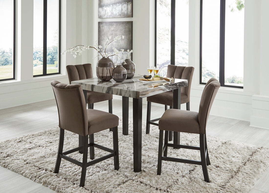 Ashley D581-13 Pub Table & 4 Chairs Set — Faux Marble Tabletop
