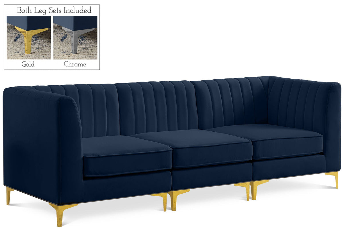 Alina Velvet Modular Sectional — 3-Piece Sectional — Navy