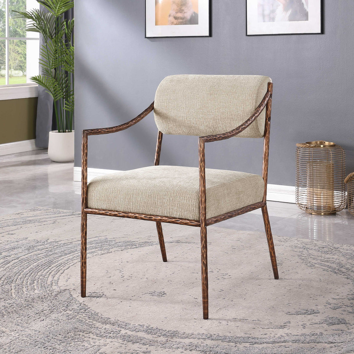 Bastille Chenille Dining Arm Chair Set of 2 with Bronze Frame