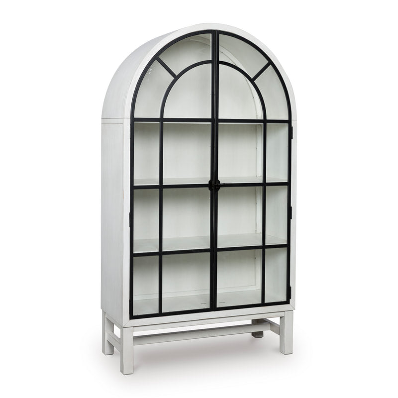 D824-276 Antiqued White Display Cabinet — Glass Doors & 3 Shelves