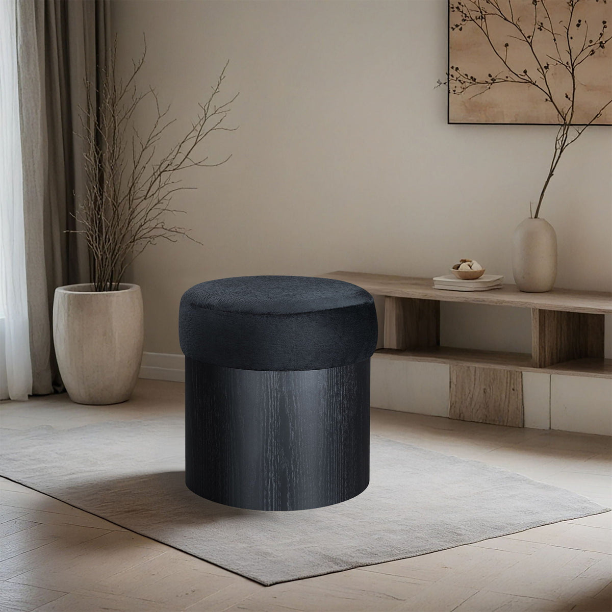 Nimes - Ottoman / Stool with Black Base