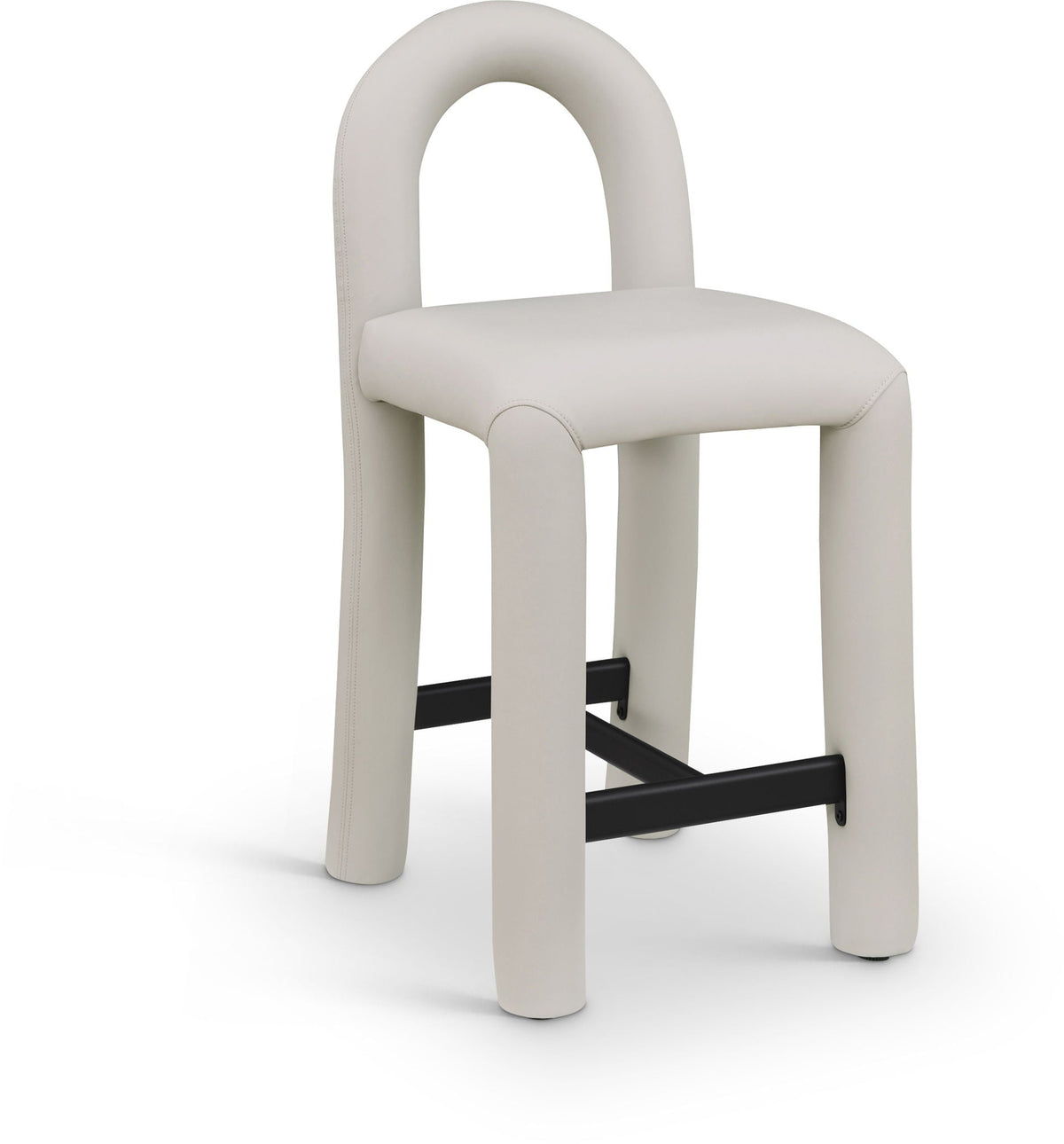 Amari - Vegan Leather and Boucle Fabric Stool - Gray Faux Leather