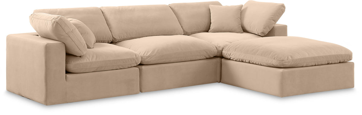 Comfy Velvet Modular Sectional — 4-Piece Sectional with Chaise — Beige
