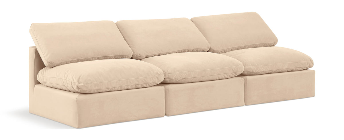 Indulge Velvet Modular Sectional — 3-Piece Armless Sofa — Beige
