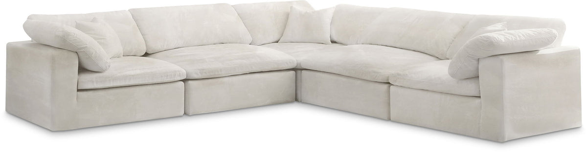 Cozy Velvet Modular Sectional — 5-Piece Corner Sectional — Cream