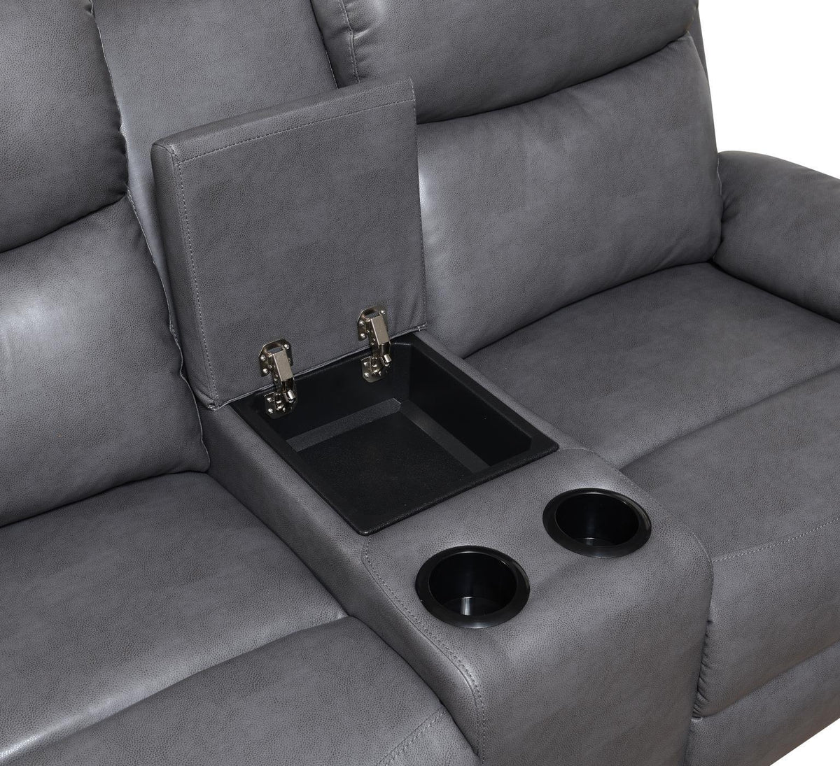 U185 Gray Motion Sofa With Drop Down Table — 76-Inch Wide