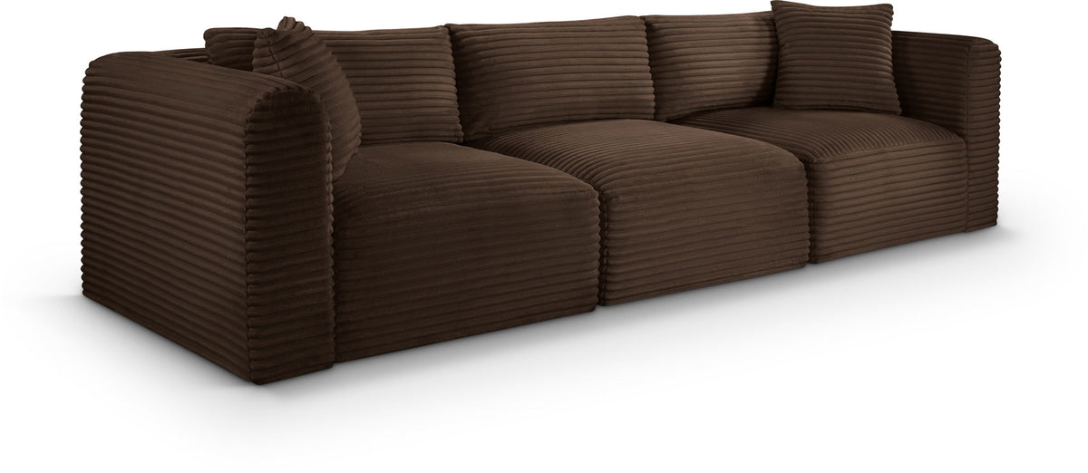 Shaggy Modular Sectional — 3-Piece Sofa — Brown