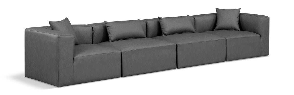 Cube Faux Leather Modular Sectional — 4-Piece Sofa — Grey
