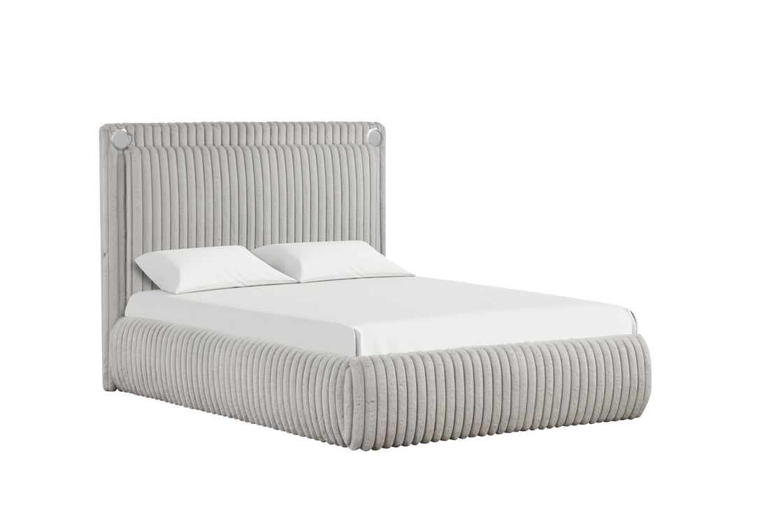 Diana Gray Platform Bed — USB Charging & Bluetooth Speakers