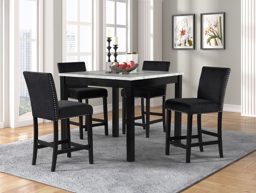 Dior Pub Table & 4 Chair Set — Black Velvet