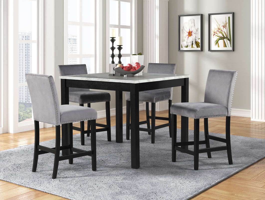 Dior Pub Table & 4 Chair Set — Grey Velvet