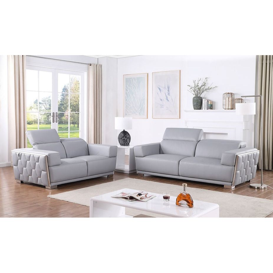 Hexor Light Blue Italian Leather Living Room Set