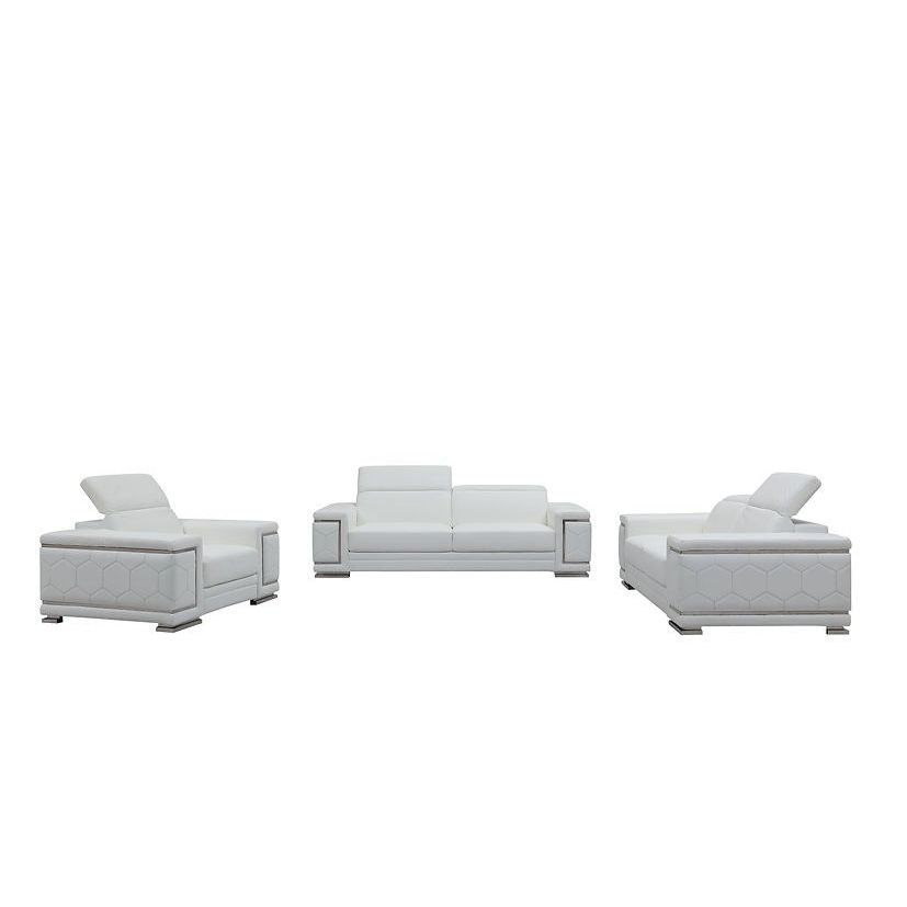 Adrian White Italian Leather Match Sofa Set