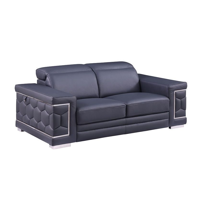 Favo Dark Navy Italian Leather Living Room Set