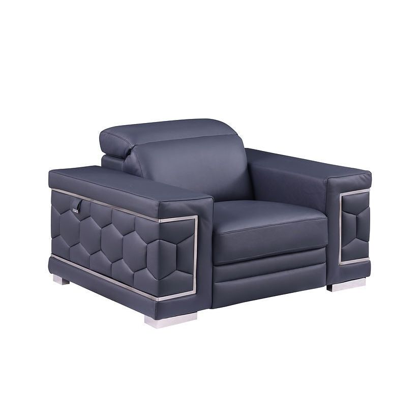 Favo Dark Navy Italian Leather Living Room Set