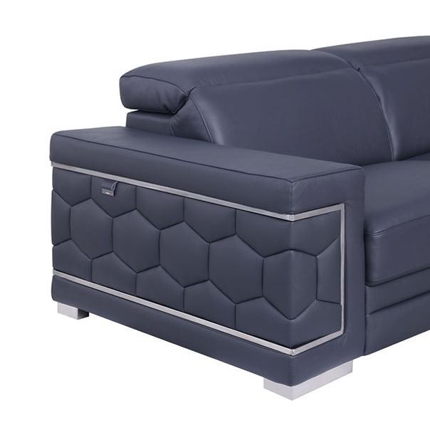 Favo Dark Navy Italian Leather Living Room Set