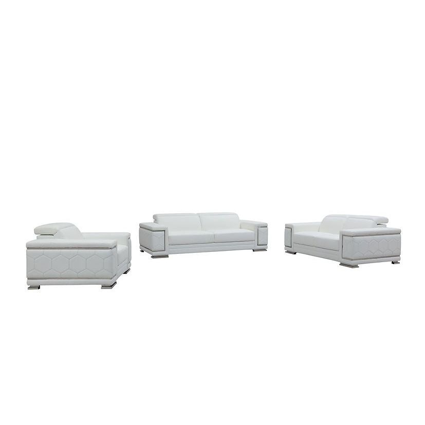 Adrian White Italian Leather Match Sofa Set