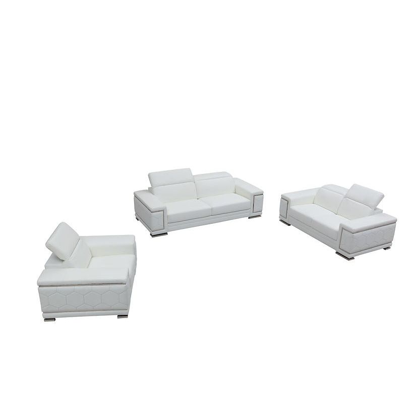 Adrian White Italian Leather Match Sofa Set
