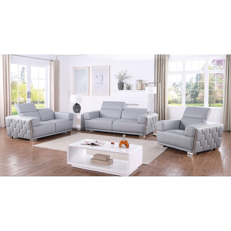 Hexor Light Blue Italian Leather Living Room Set