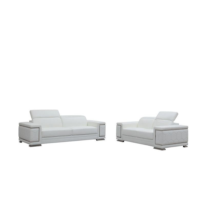 Adrian White Italian Leather Match Sofa Set