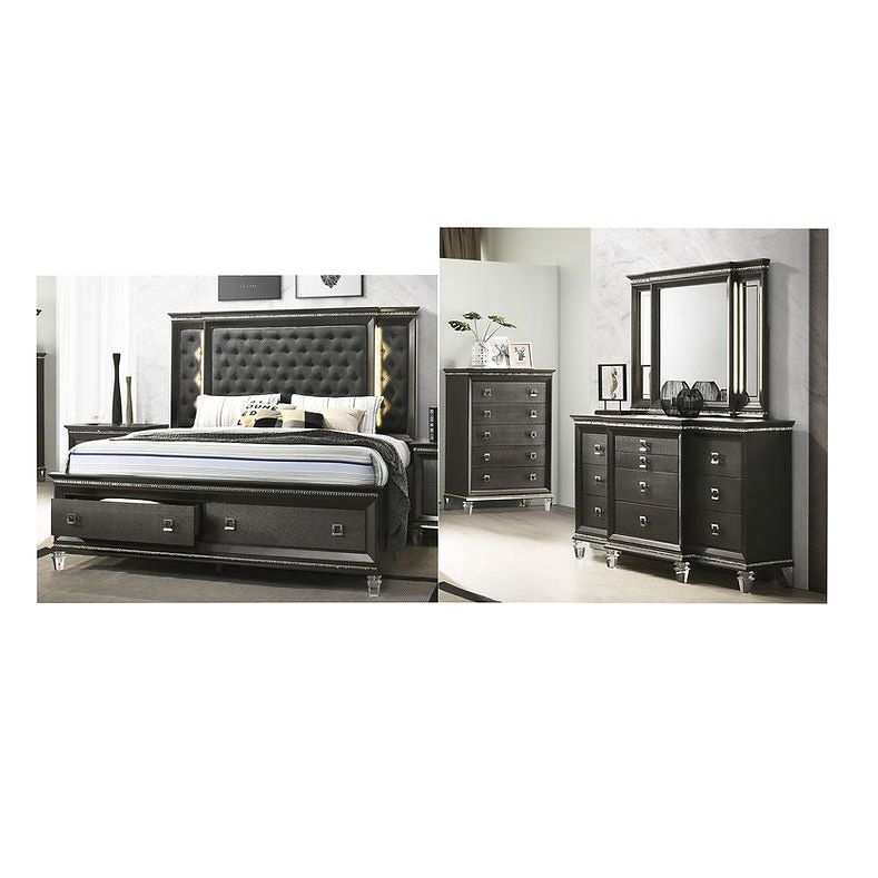Madrid Dark Grey Storage Bedroom Set — LED Headboard