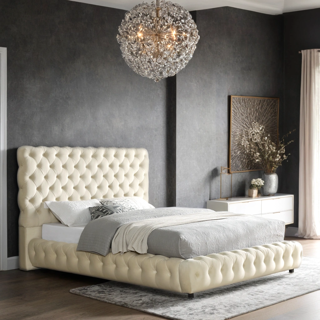 Dream Tufted Platform Bed — Queen or King, Beige, Gray or Black