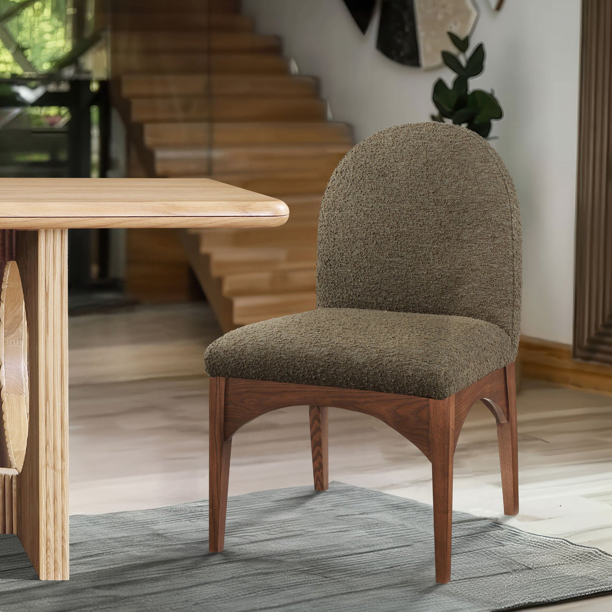 Waldorf - Boucle Dining Side Chair with Brown Legs