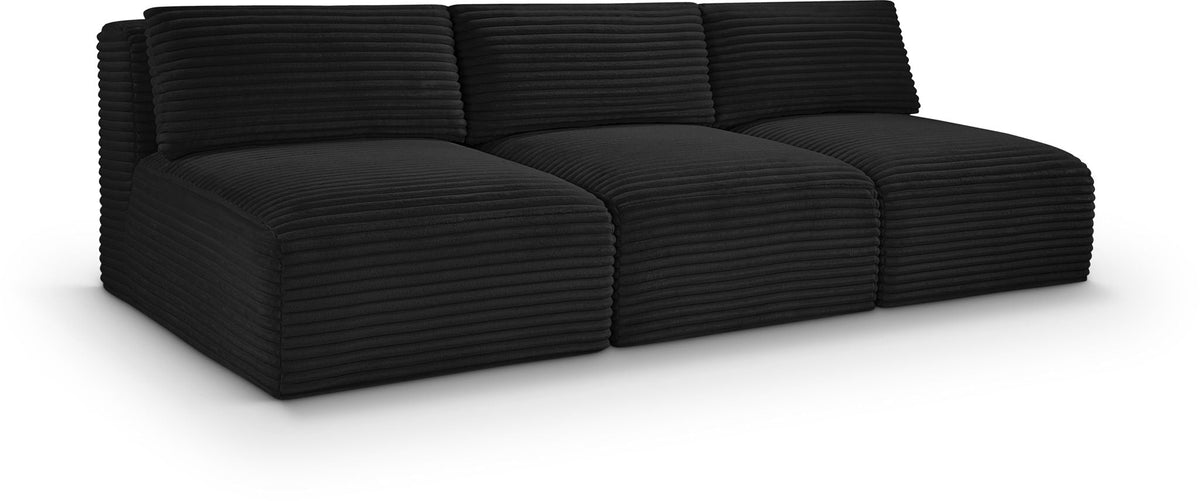 Shaggy Modular Sectional — 3-Piece Armless Sofa — Black