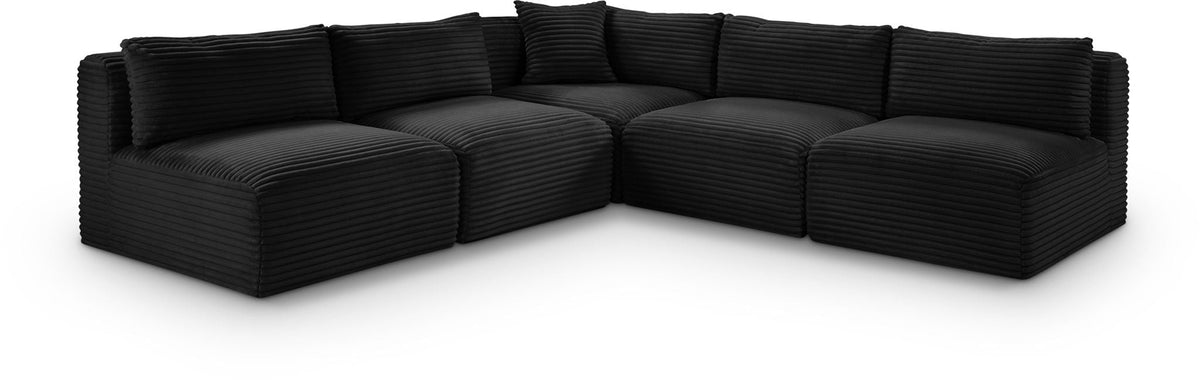 Shaggy Modular Sectional — 5-Piece Corner Armless Sectional — Black