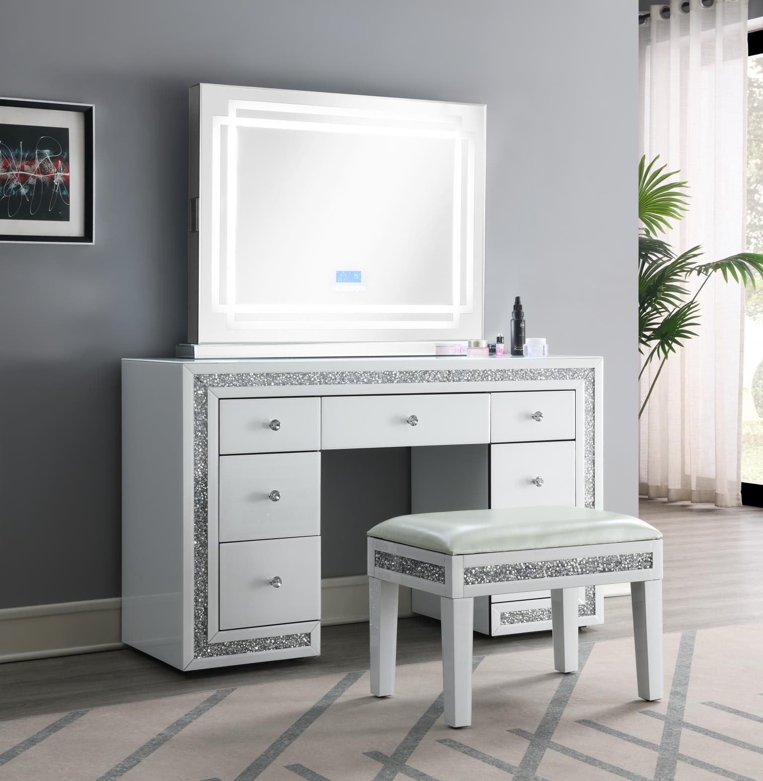 G-325 White Wood Vanity Stool — 24-Inch Wide