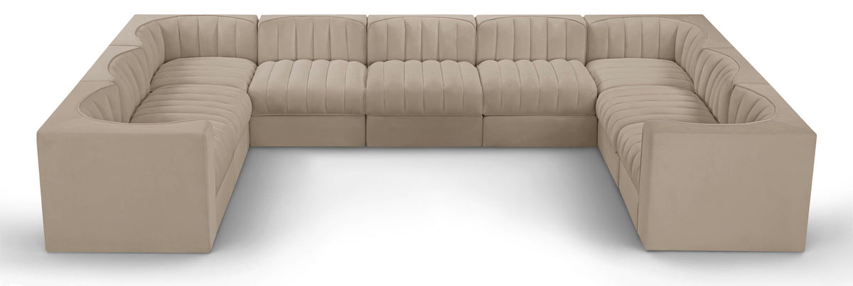 Rummi Performance Velvet Modular Sectional — 9-Piece Sectional — Beige