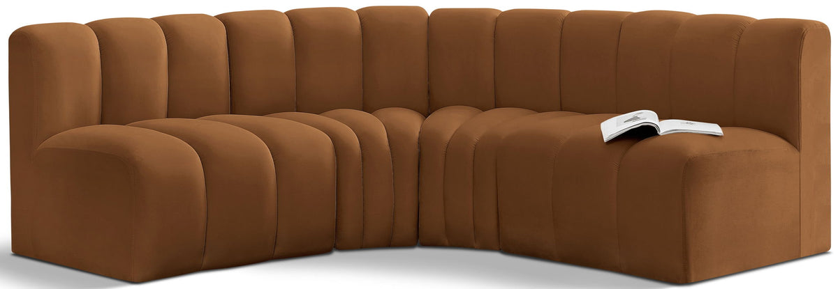 Arc Velvet Modular Sectional — 4-Piece Corner Sectional — Saddle