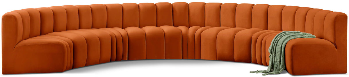 Arc Velvet Modular Sectional — 8-Piece U-Shaped Sectional — Cognac