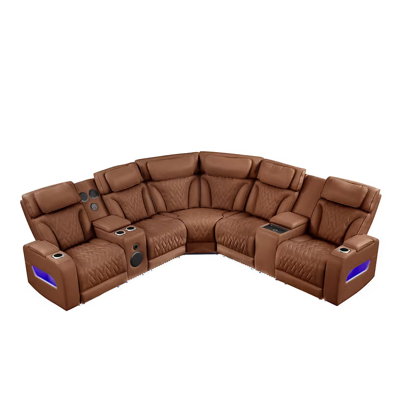 Skyline Brown Caramel Reclining Sectional — Bluetooth Speakers & LED
