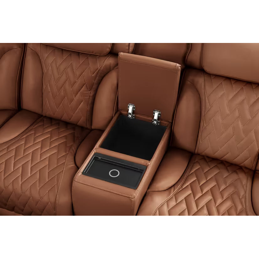 Skyline Brown Caramel Reclining Sectional — Bluetooth Speakers & LED