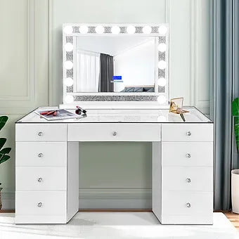 Biri White Vanity Set — LED Lighting & Bluetooth Speaker