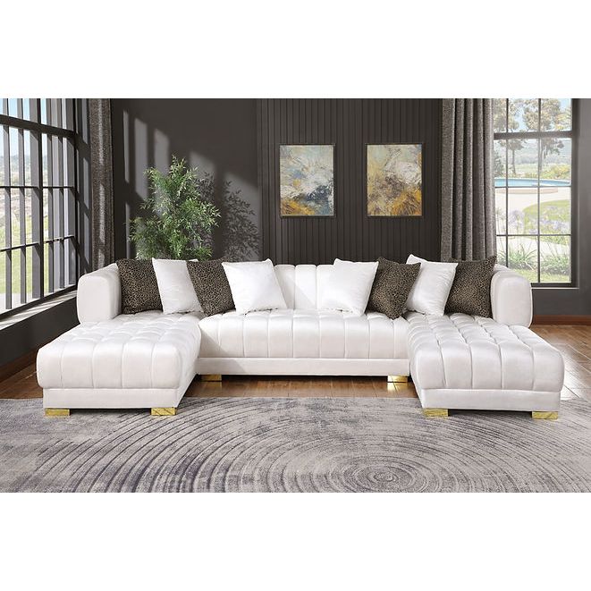 Dasha Velvet Sectional — Gold Legs & Accent Pillows