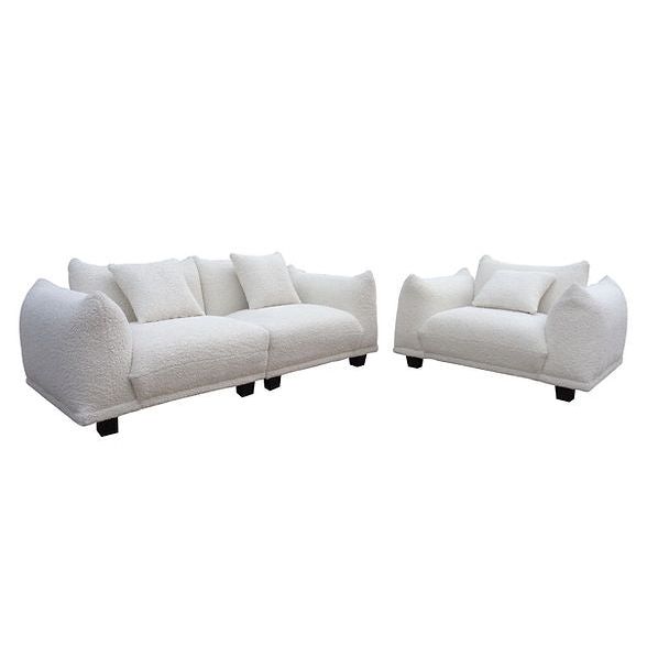 Homey White Teddy Fabric Sofa & Oversize Chair