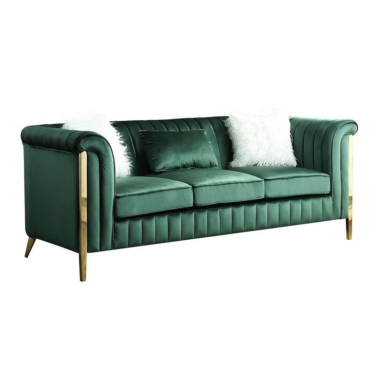 Fara Green Velvet Sofa & Loveseat Set — Gold Legs