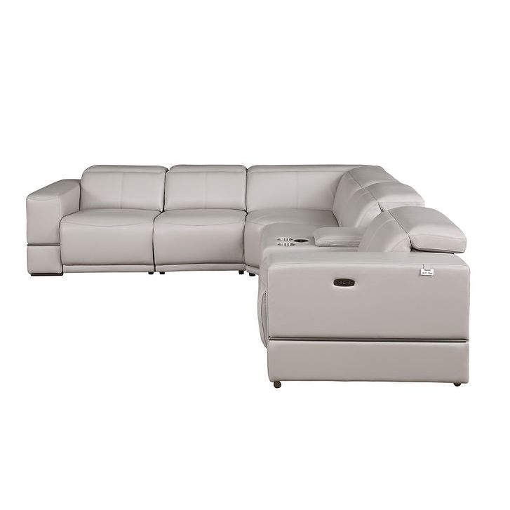 Franco Light Grey Leather 6-Piece Sectional — Power Recline