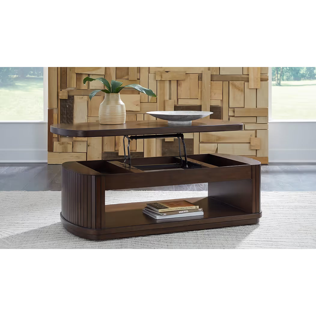 Korestone Dark Brown Lift-Top Coffee Table — Storage & Casters