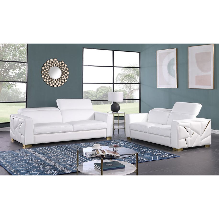 Astra White Italian Leather Living Room Set