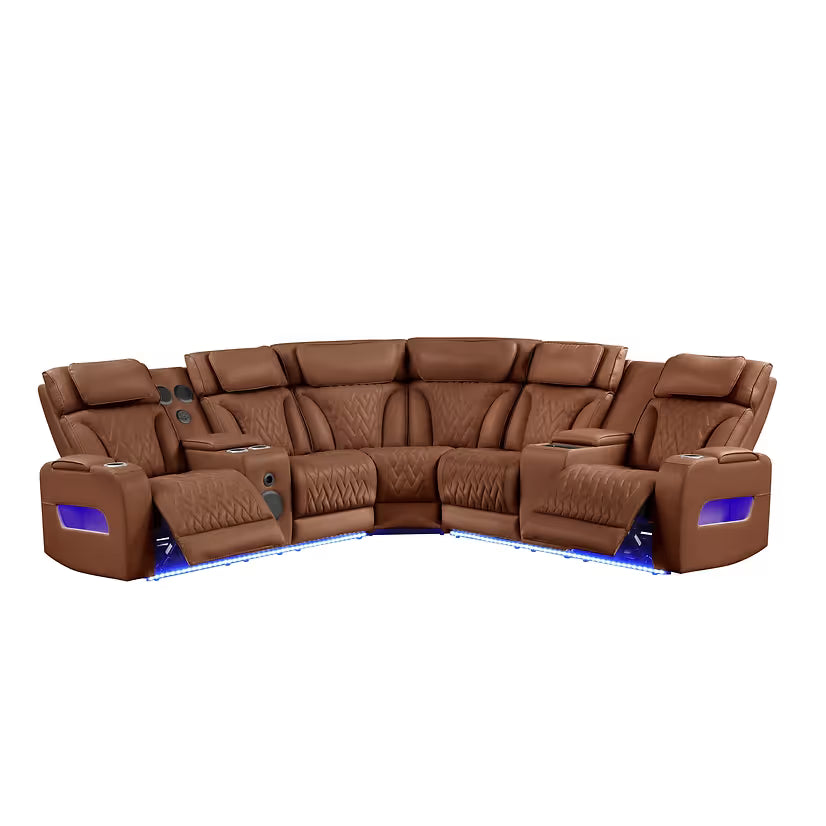 Skyline Brown Caramel Reclining Sectional — Bluetooth Speakers & LED