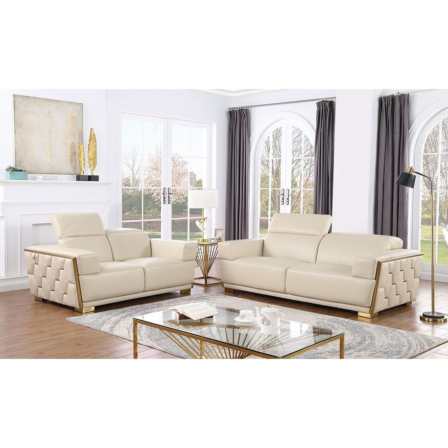 Hexor Beige Italian Leather Living Room Set