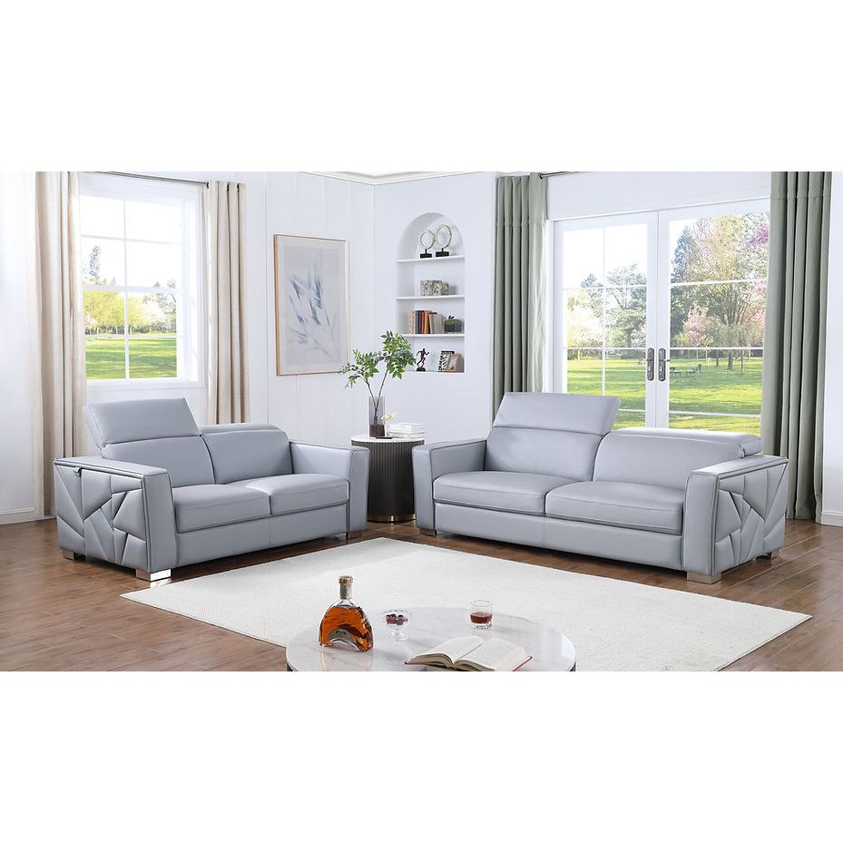 Astra Light Blue Italian Leather Living Room Set