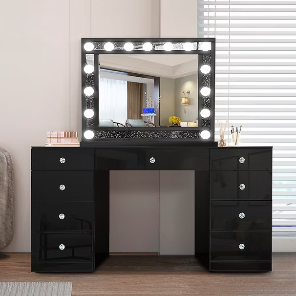 Ella Black Vanity Set — LED Lighting & Bluetooth Speaker
