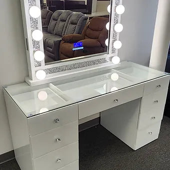 Biri White Vanity Set — LED Lighting & Bluetooth Speaker