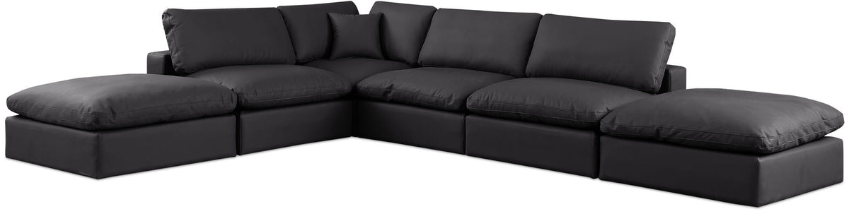 Comfy Faux Leather Modular Sectional — 6-Piece Sectional — Black