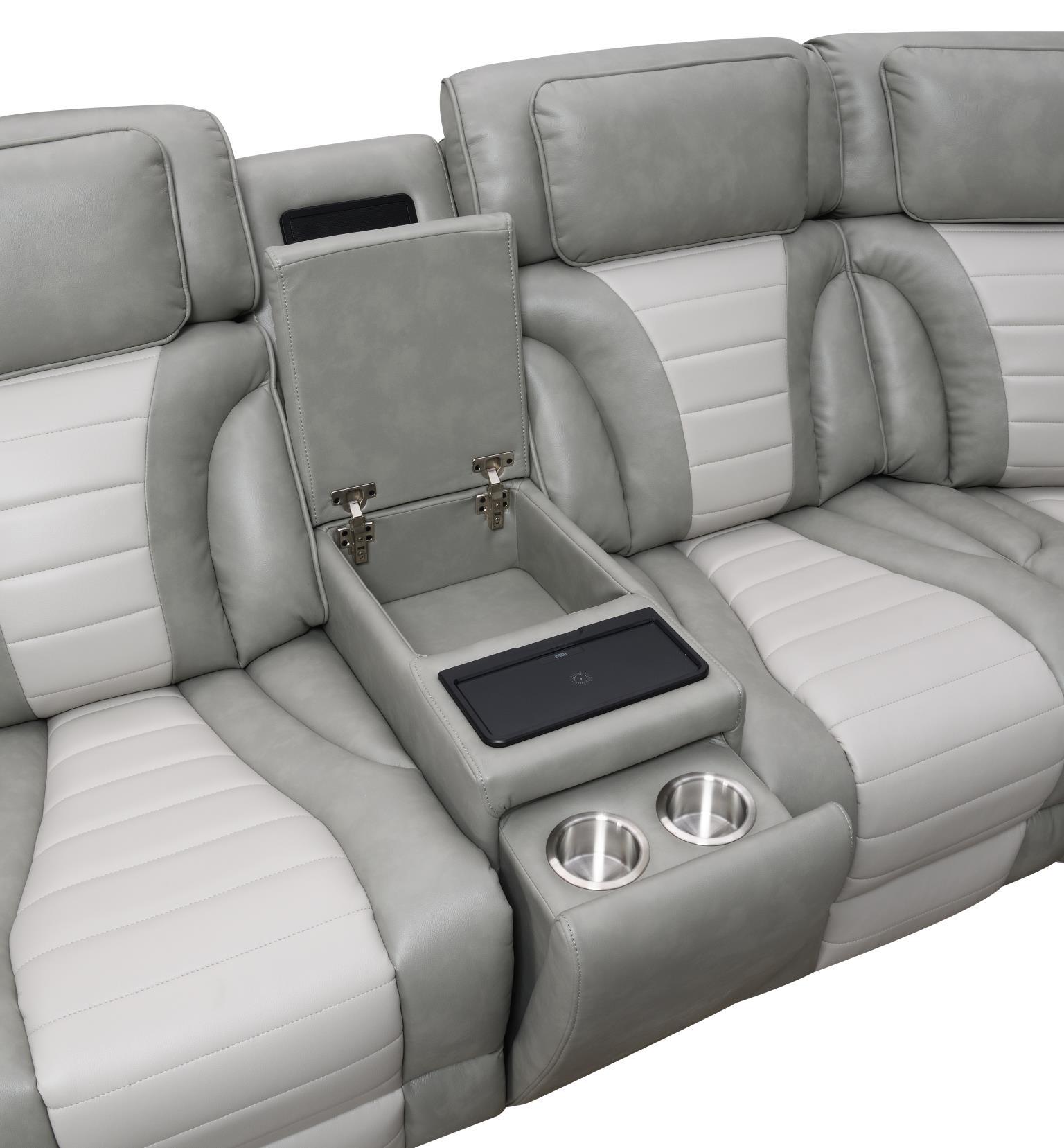 U58 Gray Power 3 Piece Sectional With Bluetooth Speaker And Wireless Charger