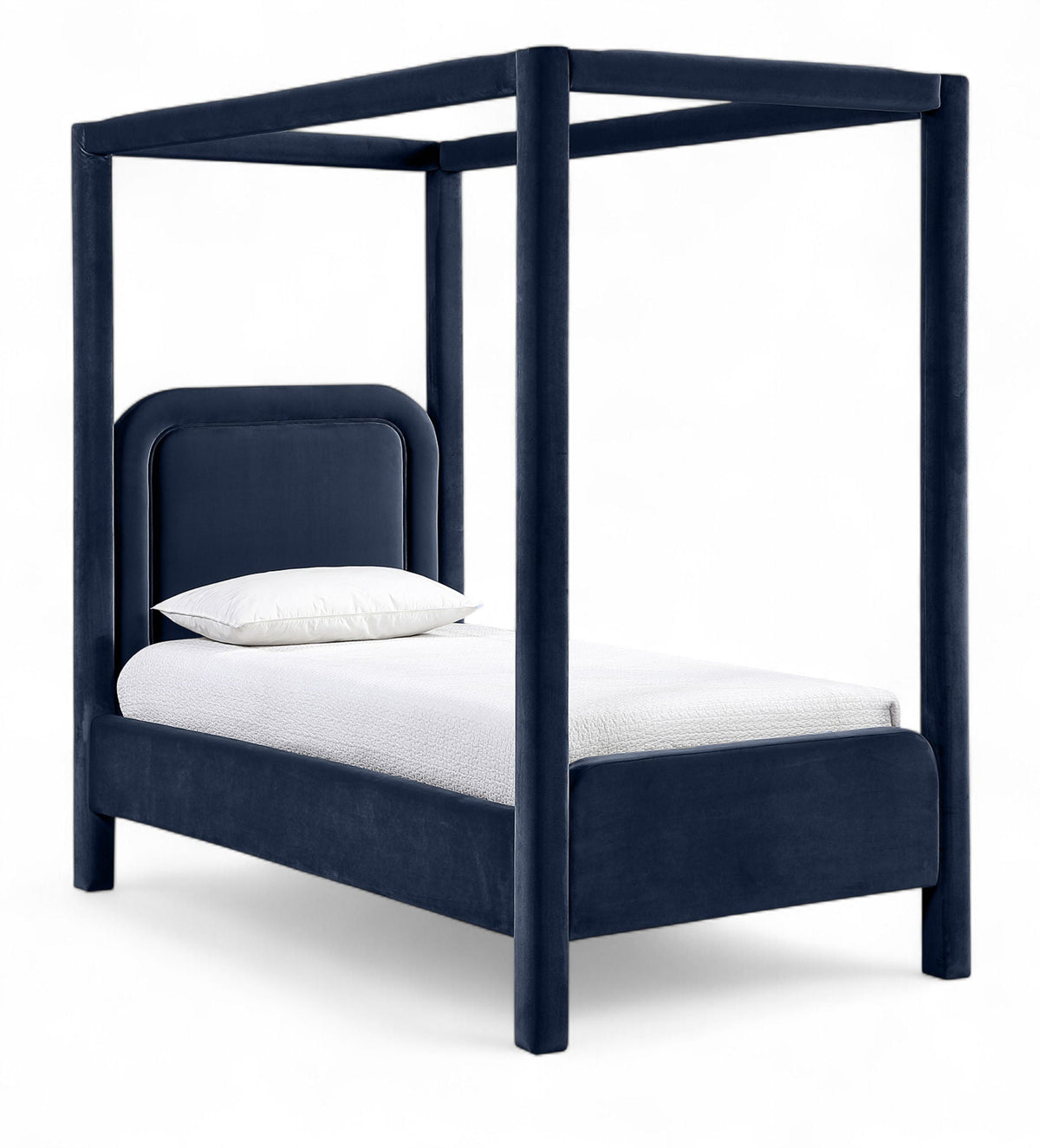 Salina Velvet Upholstered Canopy Bed — 10 Colors, Twin to King - Navy